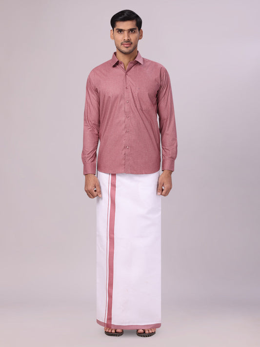 Men's Light Maroon Color Shirt with Matching Border Dhoti Combo Casper
