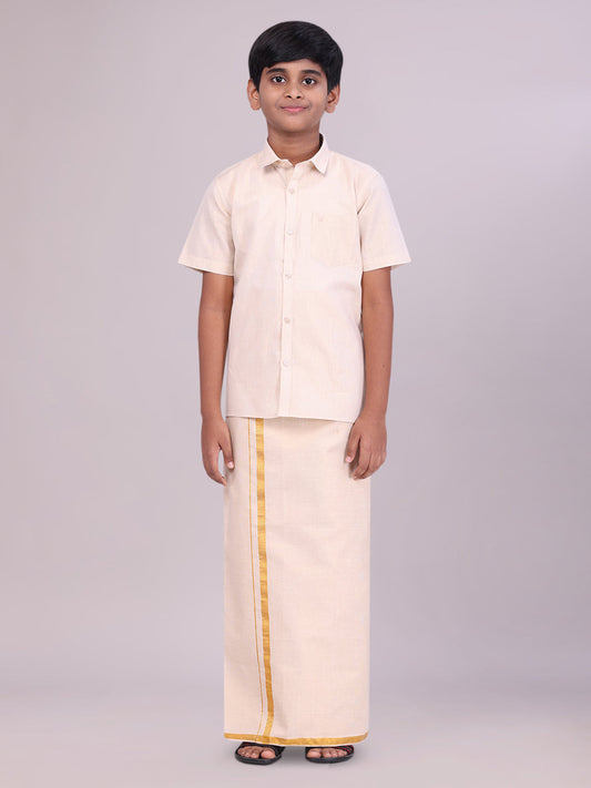 Boys Tissue Gold Colour Shirt with Dhoti Combo Ambitious Boy