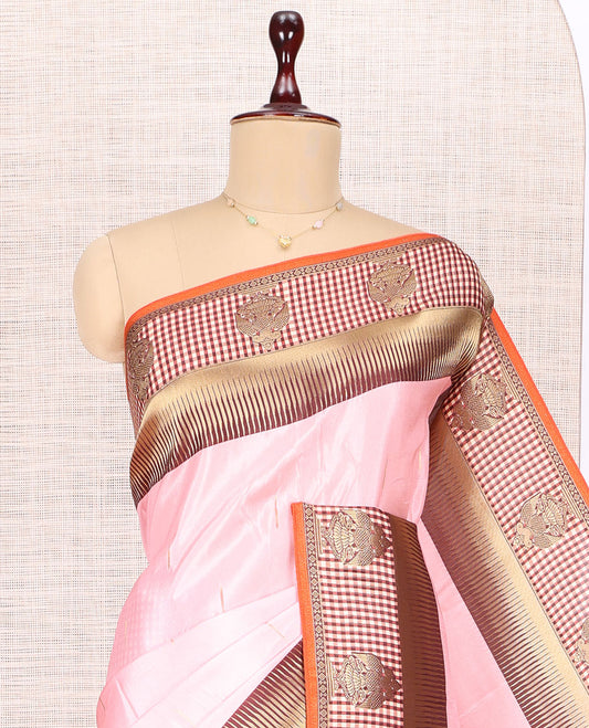 Peach Raindrop Butta Semi-Mysore Silk Saree