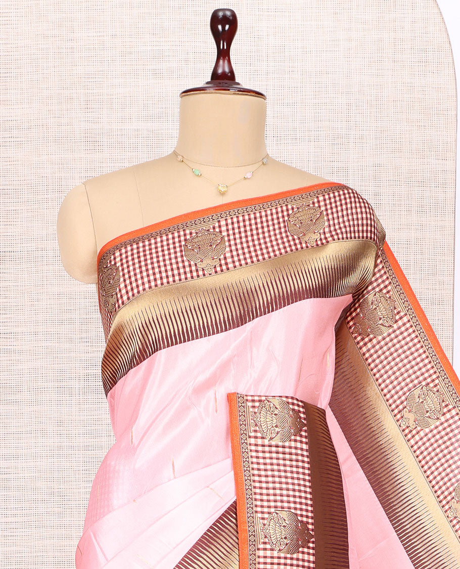 Peach Raindrop Butta Semi-Mysore Silk Saree