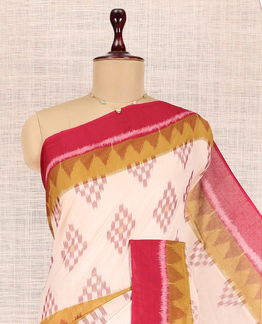 Sandal Pochampally Ikat Cotton Saree