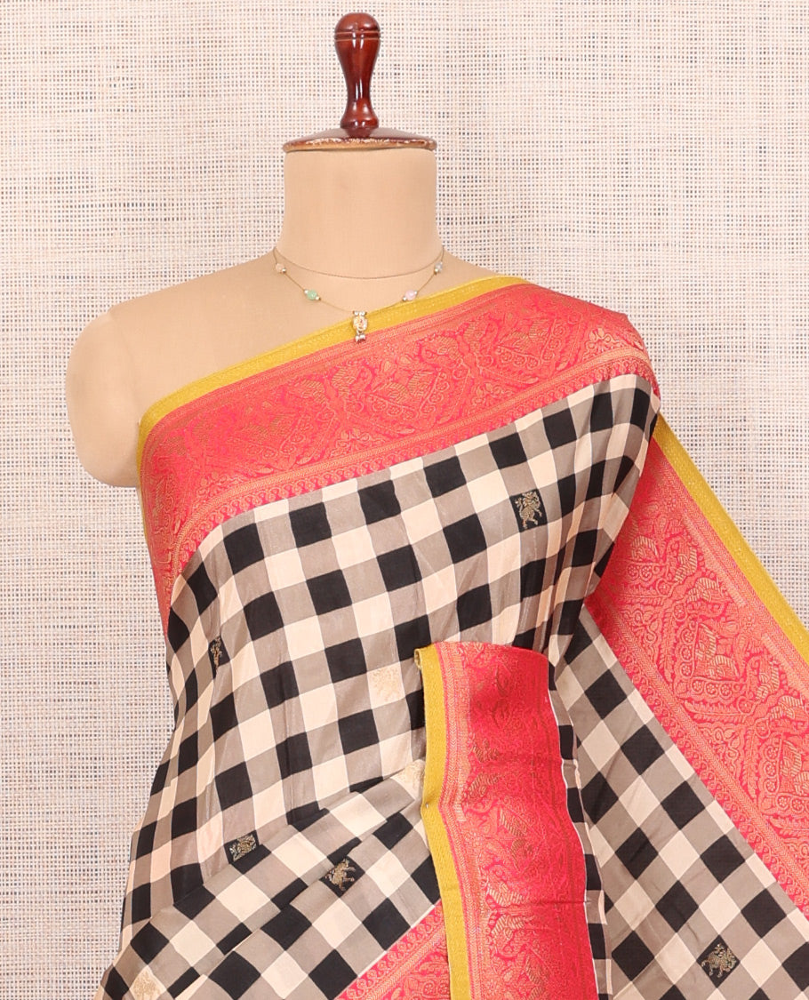 Black Checks Fancy Mysore Silk Saree