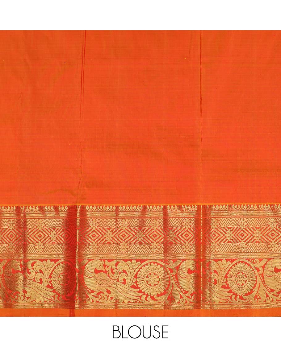 Maroon pure silk half saree, zari buttas skirt, contrast border and blouse of thilakam mokku, banaras, kathir, vanki, and mayil chakram design, and paiyaadi kattam dhavani