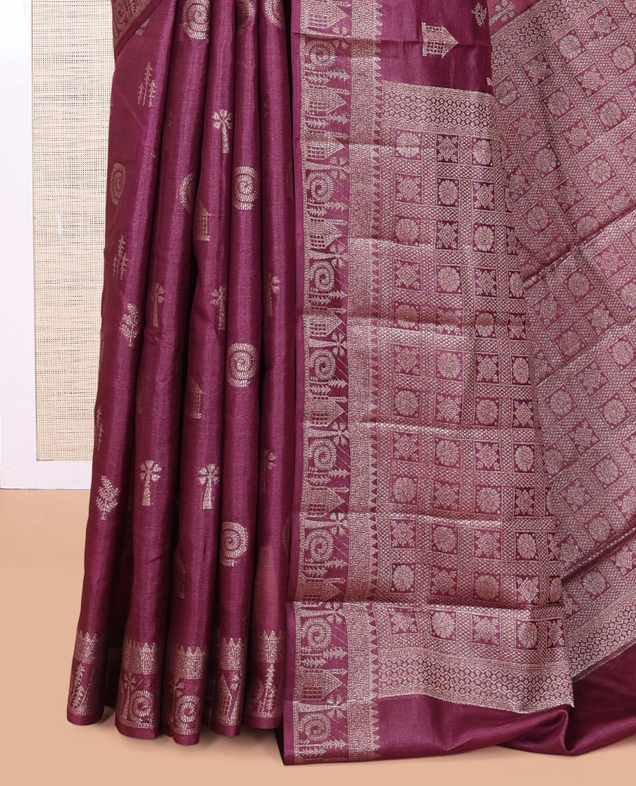 Purple Tussar Silk Saree