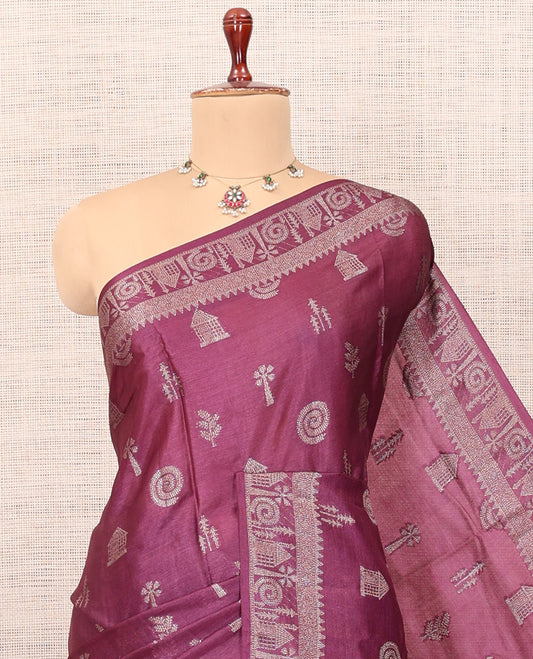 Purple Tussar Silk Saree