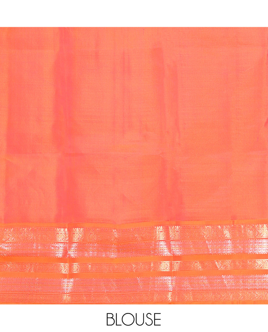Green Manga-Chakra Buttas Vasundhara Silk Saree, Contrast Traditional Border, and Contrast Blouse