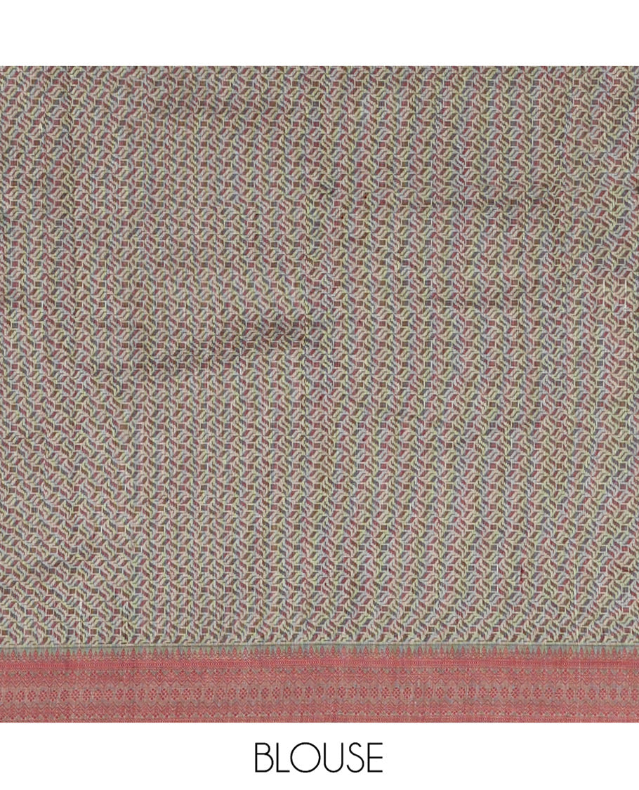 Green Semi-Silk Cotton Saree, Adorned with Round Buttas on Its Body, Complemented by a Contrast Thread Traditional Motifs Woven Border, Jaal Design Pallu, and Paired with a Contrast Blouse