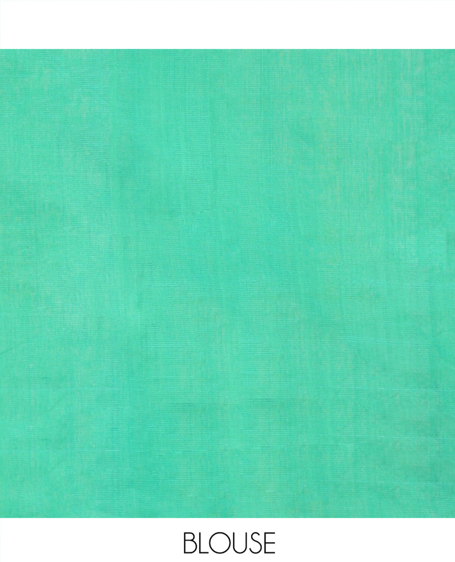 Borderless Multi-Color Mangalgiri Cotton Saree, Uniquely Designed with Ikat Texture, Complemented  by Contrast Pallu, and Paired with a Contrast Blouse