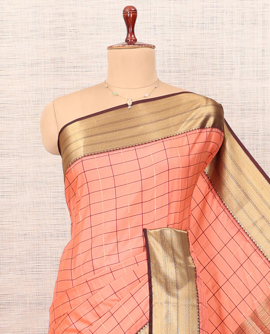 Peach-Coffee Brown Semi-Soft Silk Saree