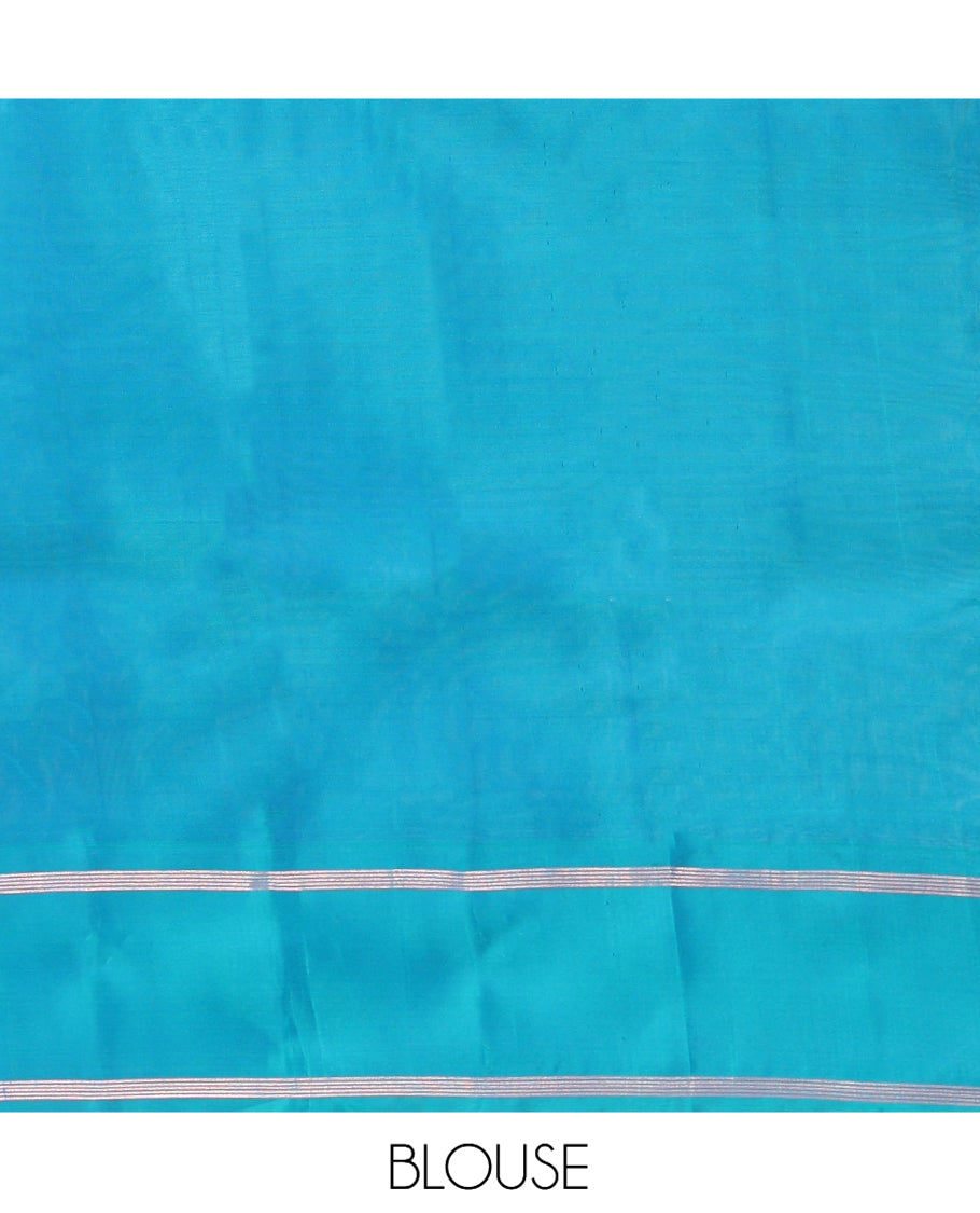 Blue Vasundhara Lite Silk Mix Saree, Adorned with Mayil Buttas and Checks, a Bodi Border, Grand Jaal Pallu, and a Matching Blouse