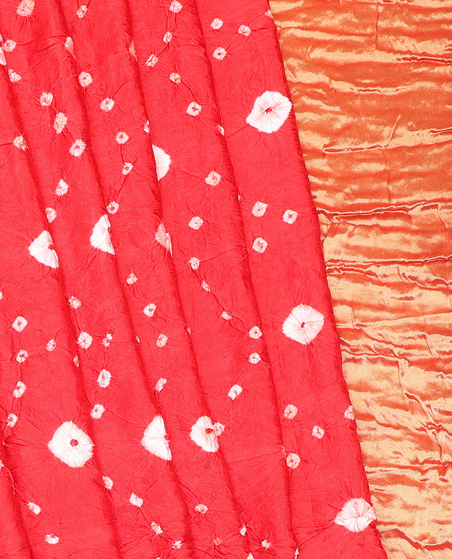 Borderless Red Bandhani Dola Silk Saree