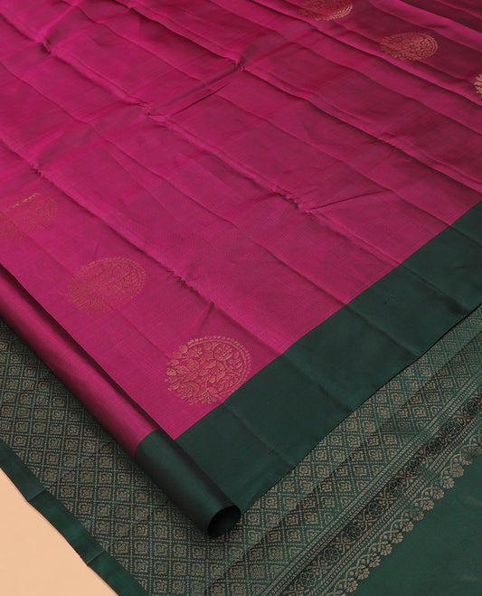 Wine Mayuri Lite Silk Mix Saree, Sparsely Woven with Buttas, Contrast Zari Motif Border, Grand Jaal Pallu, and a Contrast Blouse