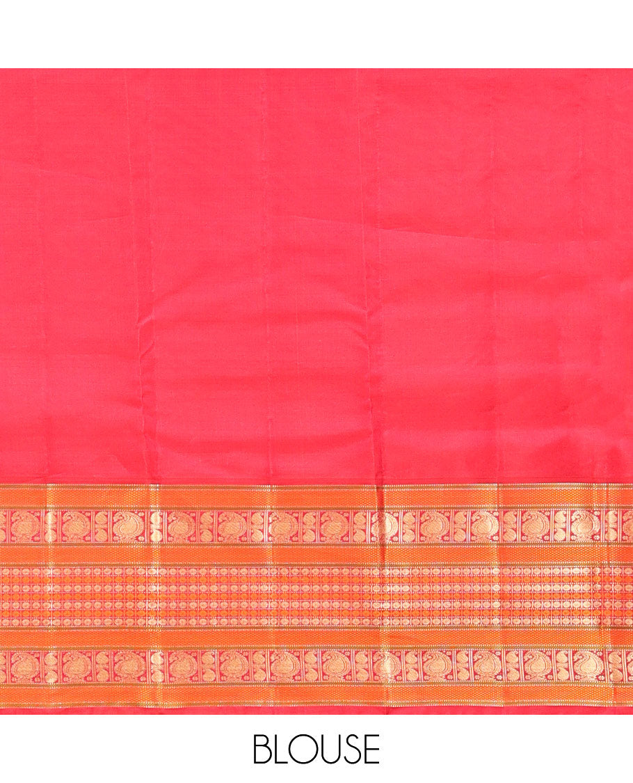 Green-Dark Pink Striped Vasundhara Lite Silk Mix Saree, Contrast Manga-Mayil Border, Contrast Blouse