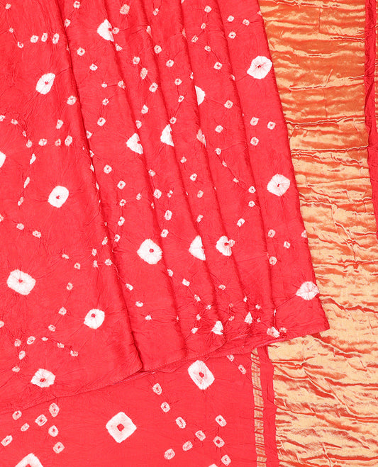Borderless Red Bandhani Dola Silk Saree