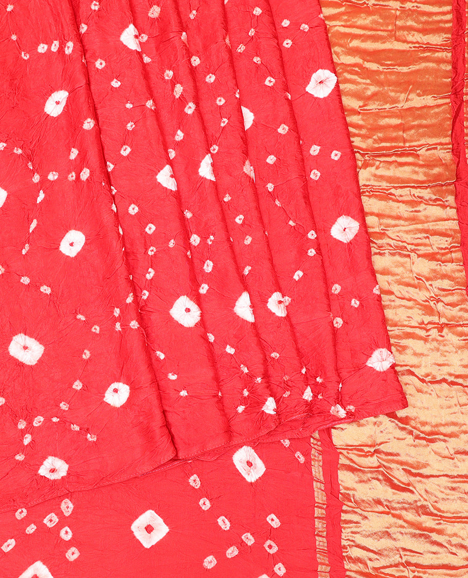 Borderless Red Bandhani Dola Silk Saree