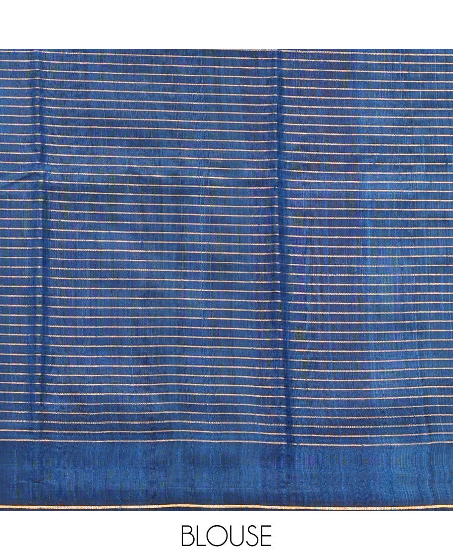 Blue Tussar Silk Saree, Adorned with Butta Enclosed Checks, a Subtle Border, a Self-Pallu, and a Matching Blouse