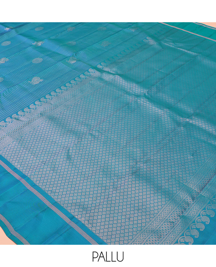 Blue Vasundhara Lite Silk Mix Saree, Adorned with Mayil Buttas and Checks, a Bodi Border, Grand Jaal Pallu, and a Matching Blouse
