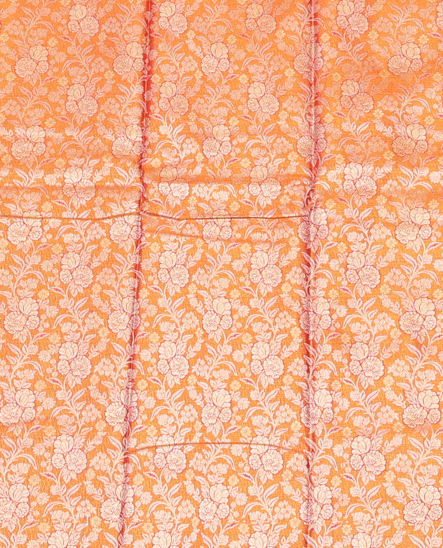 Orange Art Silk Half-Saree, Adorned with Floral Jacquard Design, Contrast Traditional Zari Border, and Paired with a Matching Blouse