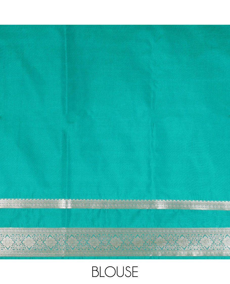 Baby pink zari butta semi soft silk saree with rettai pettu, diamond border grand pallu along with plain blouse