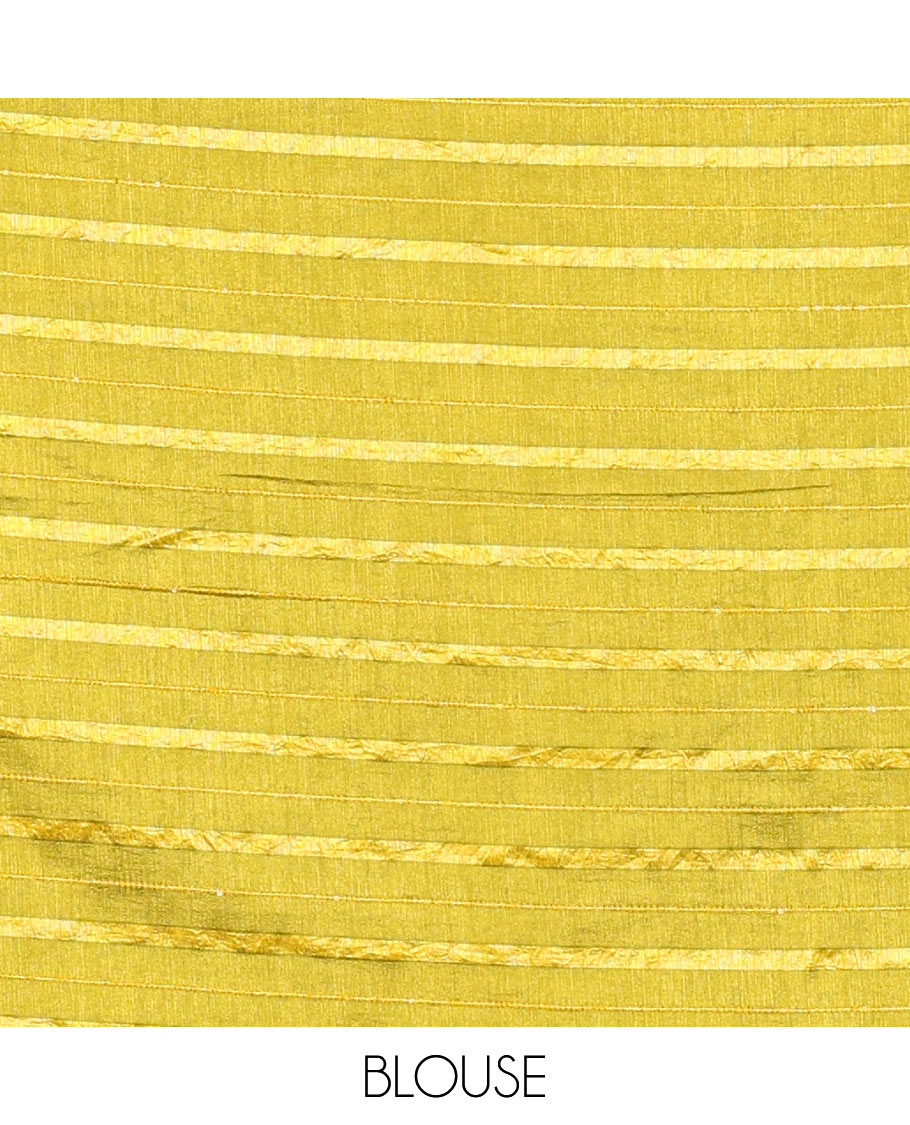 Borderless Green Vichitra Silk Saree, Accentuated with Horizontal Stripes and Sequin Stripes, Paired with a Matching Blouse