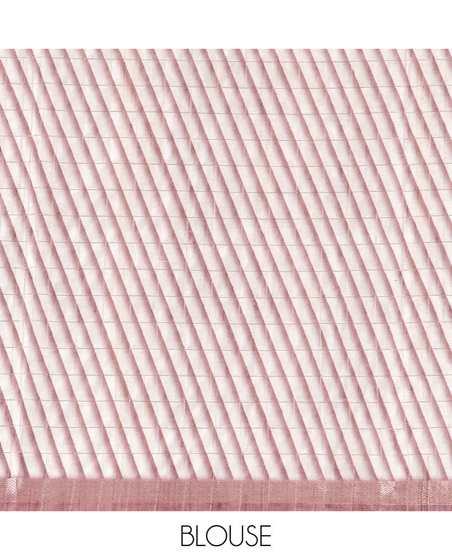 Brown checked semi-banaras tussar saree with self - bullock cart border & checked pallu