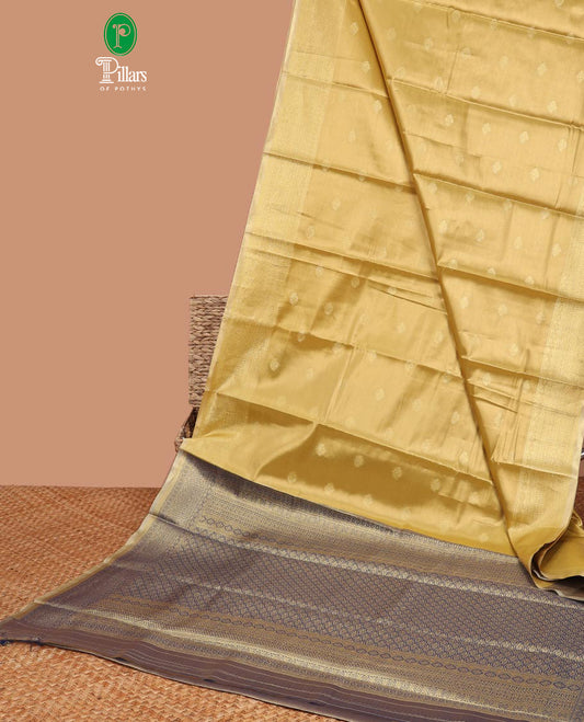 Mustard floral buttas soft silk saree with self zari design border & zari jaal design pallu