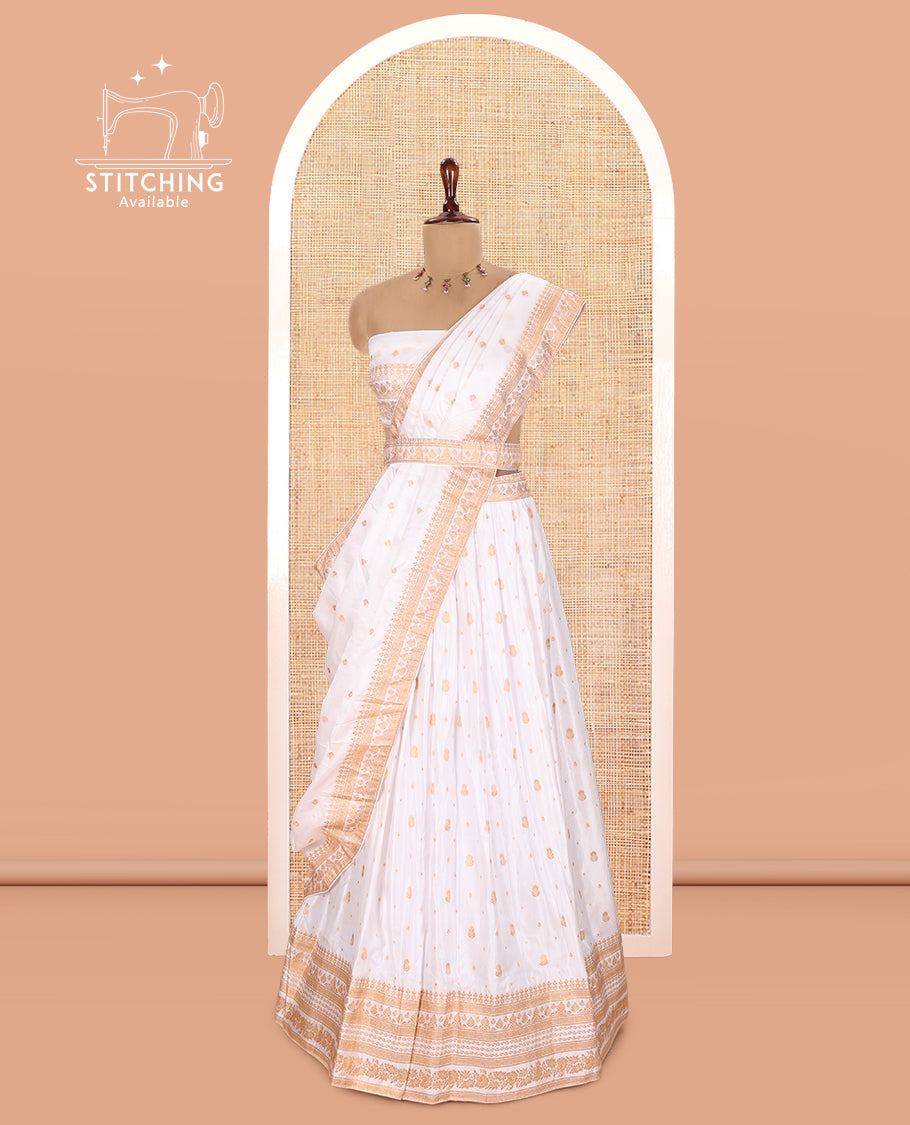 Milk White Semi-Silk Half-Saree