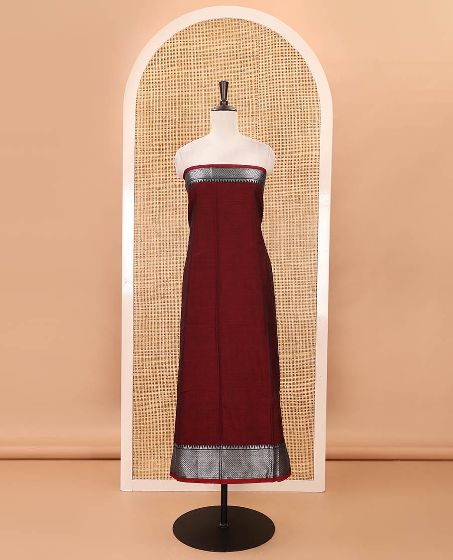 Maroon material chudidar set,traditional zari border mercerized cotton top, matching mercerized cotton bottom & traditional border dupatta