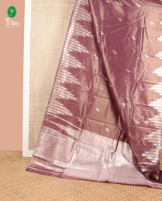 Brown small leaf design, copper zari tissue silk saree with temple border & rich pallu along with butta design blouse