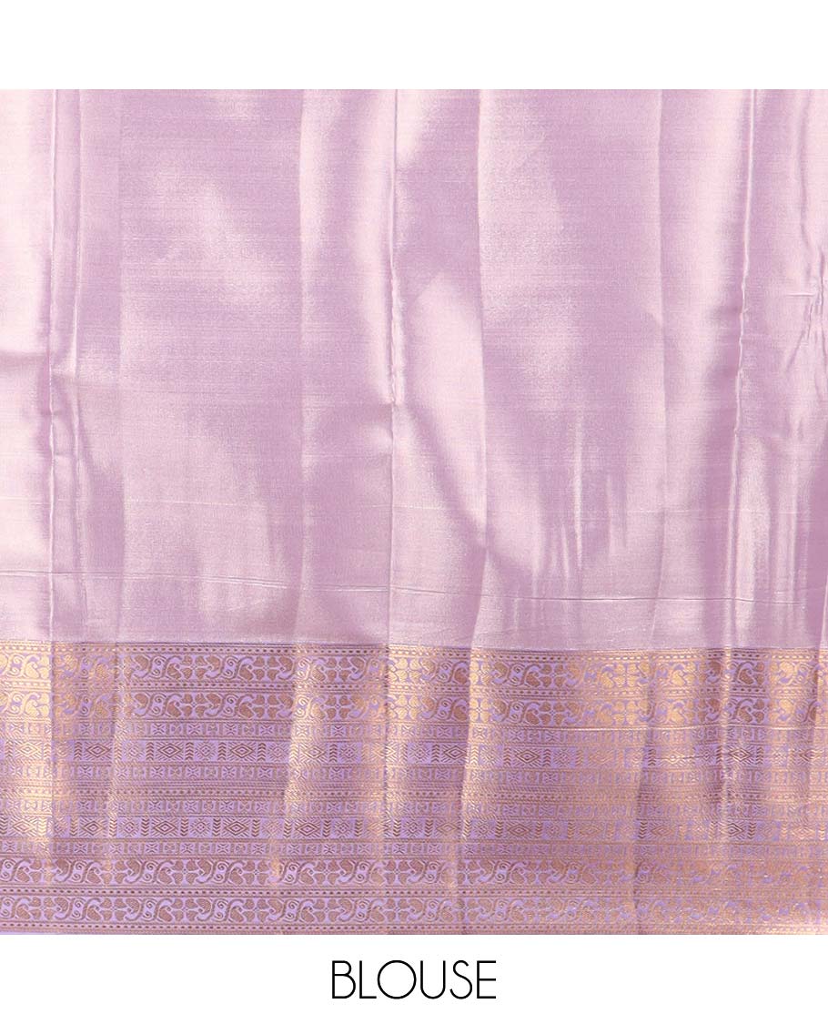 Lavender floral jacquard budget silk saree with self floral zari border & traditional zari desugn pallu