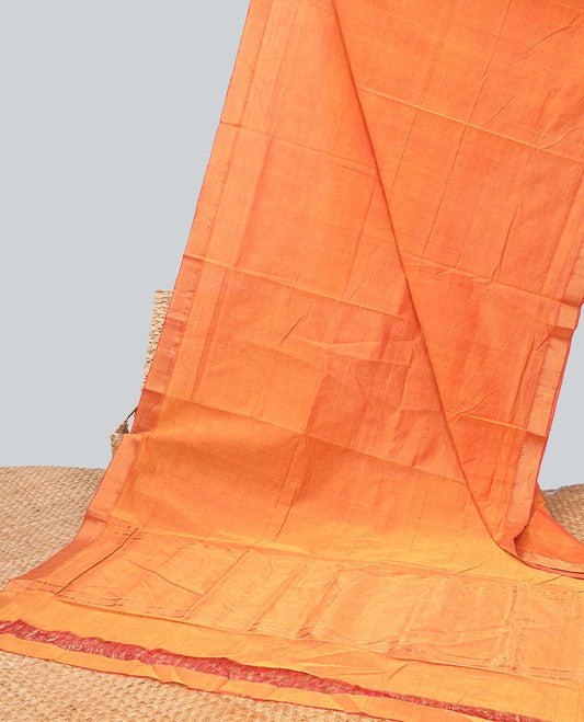 orange mangalagiri cotton saree with contrast zari design border & striped pallu