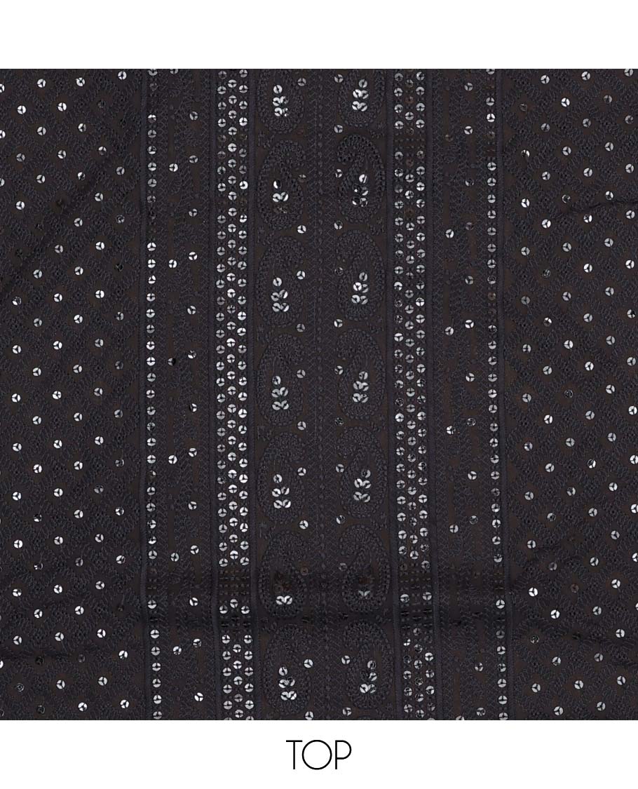 Black chudidhar material set thread embroidery with sequins work , plain botton & polka dot with mirror work dupatta