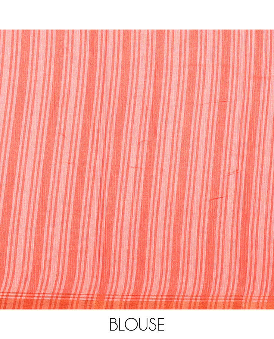 Chikku  Manipuri Silk Saree Subtly Woven with Stripes All Over Its Body, Complemented by Contrast Geometric Print and Zari Work Border, Pallu Features Stripes, and Paired with a Contrast Striped Blouse