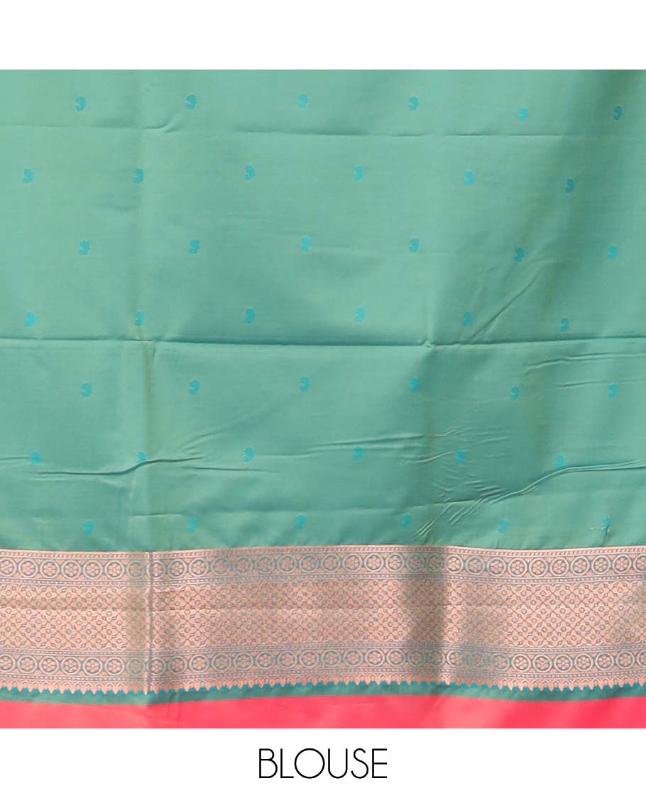 Pink peacock buttas malbari soft silk saree with contrast rich zari border & jacquard design pallu