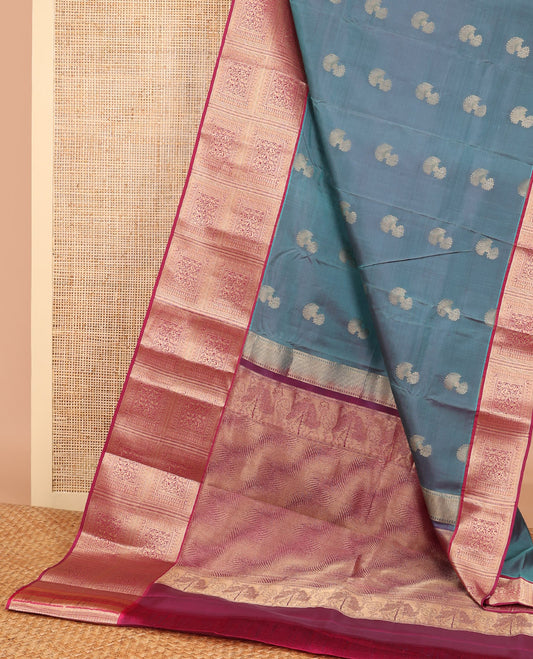 Grey buttas vasundhara elite silk saree with contrast intricate zari design border & geometric design pallu
