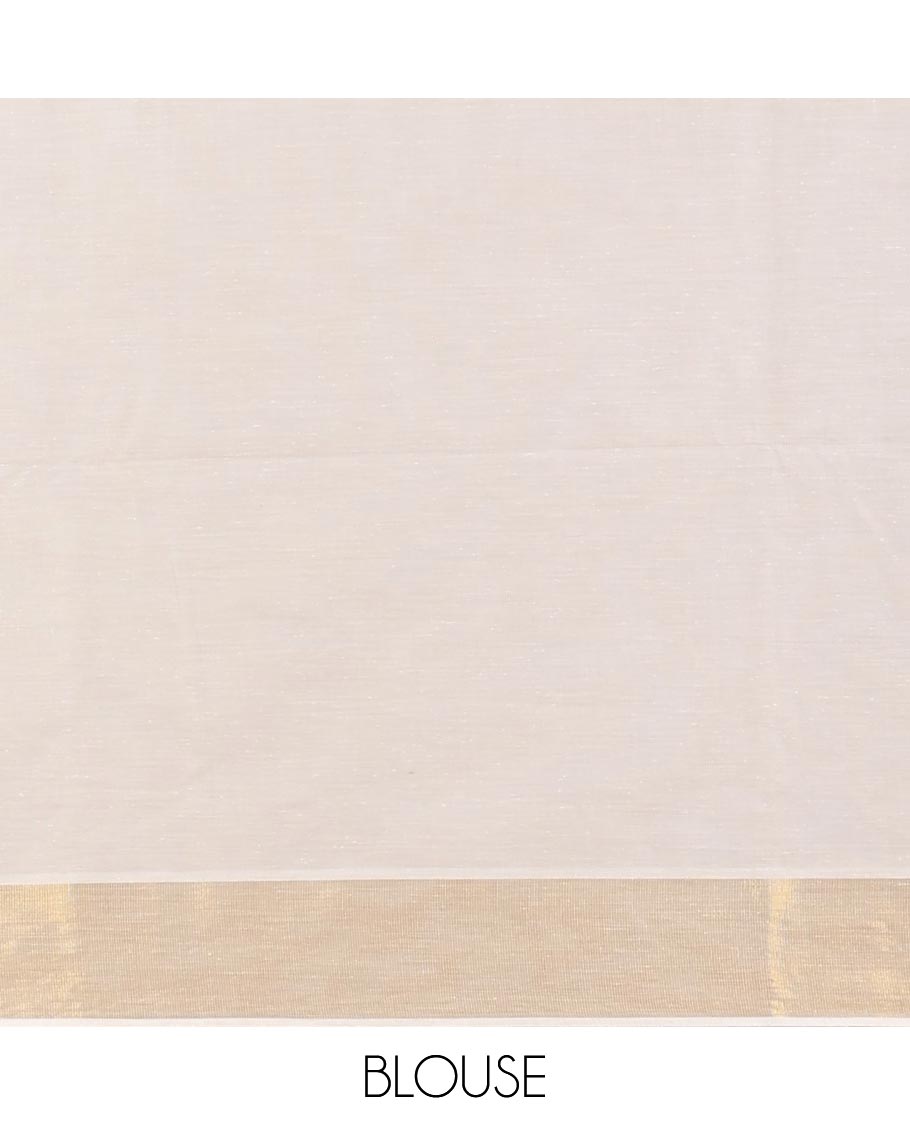 Sandal striped jute cotton saree, self-border & striped pallu