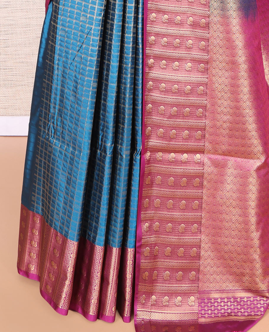 Blue Peacock Checks Budget Silk Saree