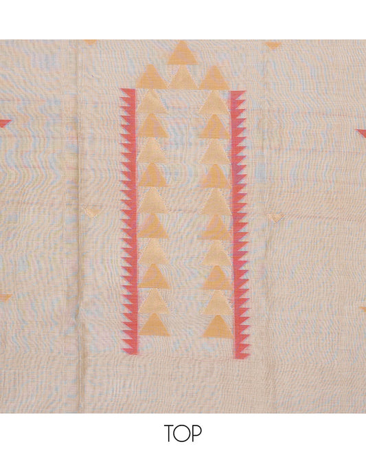 Cream chudidhar material set, geometric design top , red plain bottom & geometric design dupatta
