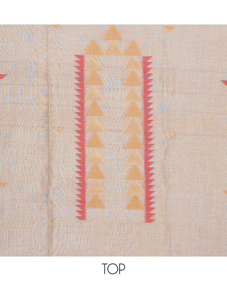 Cream chudidhar material set, geometric design top , red plain bottom & geometric design dupatta