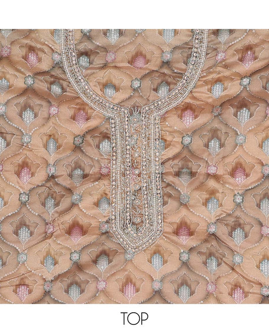 Sandal chudidhar material set floral sequins embroidered top with plain bottom & sequins embroidered dupatta