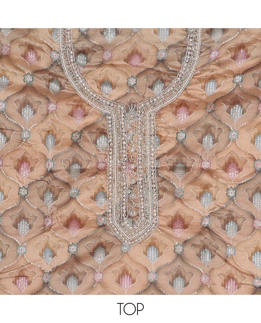 Sandal chudidhar material set floral sequins embroidered top with plain bottom & sequins embroidered dupatta