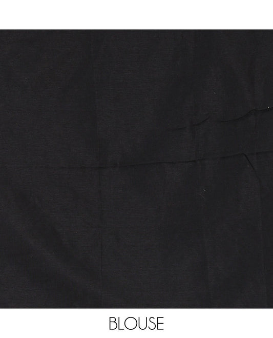 Borderless Black heart thread embroidery jute cotton saree with self pallu & plain blouse