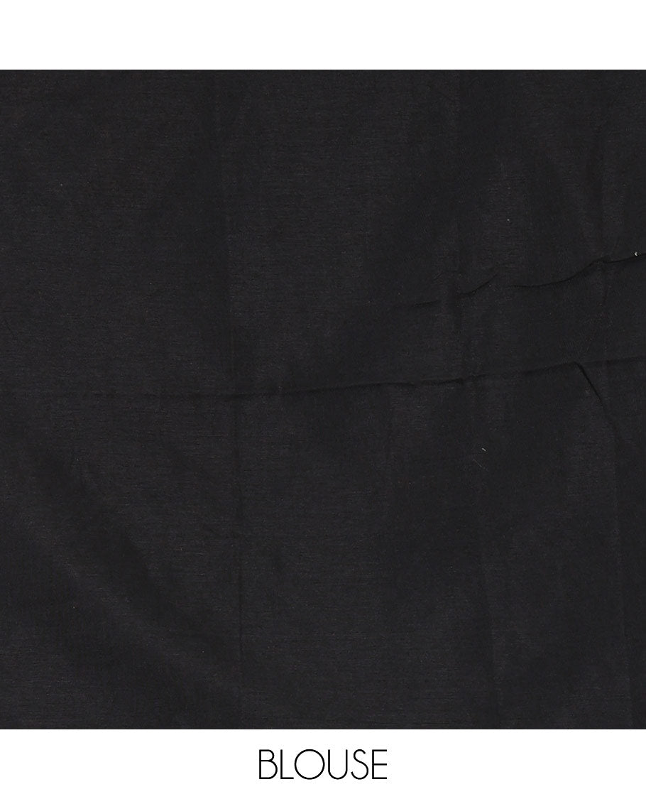 Borderless Black heart thread embroidery jute cotton saree with self pallu & plain blouse