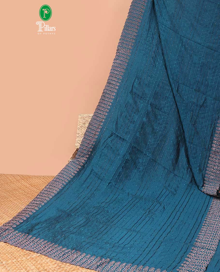 Blue  all over line neem zari design with copper color swastik stone work & plain , swastik stone work blouse