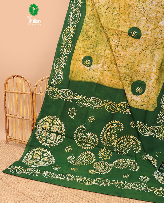 Lemon yellow pathik printed sungudi cotton saree with pathik printed contrast border & pathik printed rich pallu along with pathik printed blouse