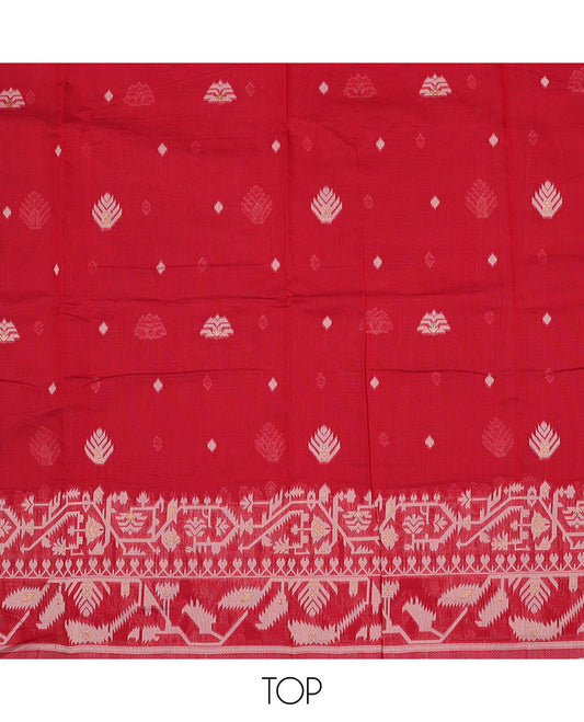 Red chudidhar material set, ikkat floral design top , plain bottom & floral design dupatta