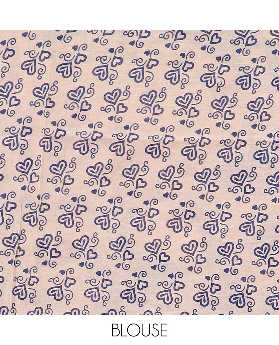 Multi-color floral design machine-printed kalamkari cotton saree with contrast floral border & peacock design pallu