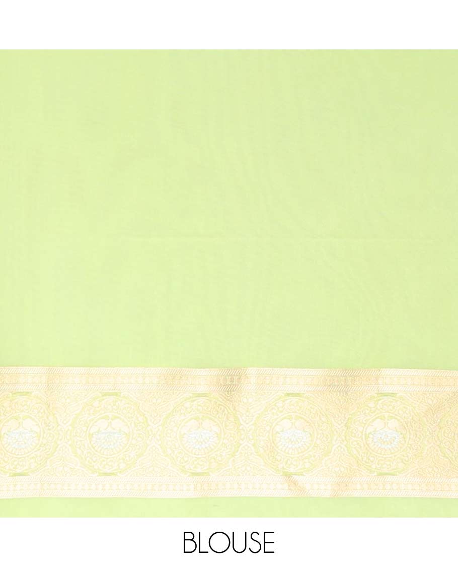 Green leaf motifs mushru silk saree with self floral design border & pallu of intricate zari design