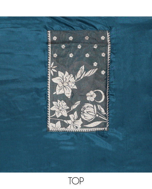Blue chudidhar material set floral design top, plain bottom & floral design dupatta