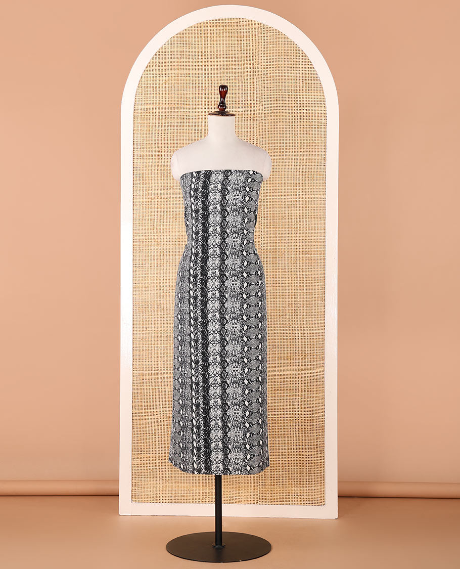 Black & white chudidhar material set, vertical floral printed Italian crepe top, plain crepe bottom & printed georgette dupatta